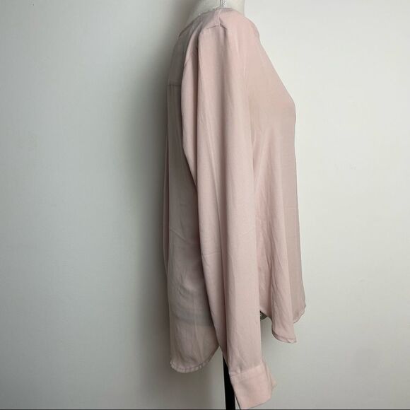 Forever 21 Peach Pink Shear Long Sleeve V Neck Dress Blouse size M Button Cuff - Picture 4 of 12